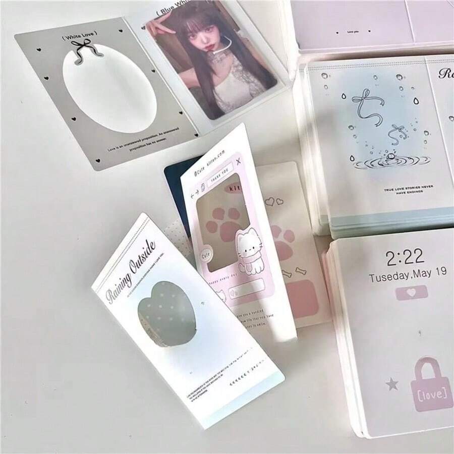 60pcs K-Pop Photo Foldable Card Backs – 3-Inch DIY Packaging Materials Featuring Cute Designs, Heart And Star Patterns; Perfect For Fan Letters, Gifts, And K-Pop Merchandise | Cute Card Designs | Durable Paper - Sets - View 1