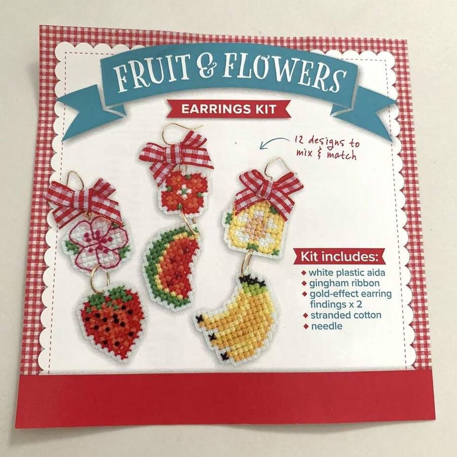 DIY Cross Stitch Earrings, Watermelon, Banana, Strawberry, Floral Embroidery Patterns, Handmade Earrings Free Matching