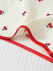 2pcs Women's Comfortable Red Cherry Print Short Sleeve Collared Top And Bow Shorts Pajama Set - Apricot - View 7
