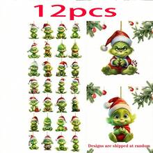 The Grinch 12 قطعة من زينة عيد الميلاد، زينة معلقة، ديكور شجرة عيد الميلاد المرح للمنزل Grin-Ch 2D (نمط عشوائي) - B - مشاهدة 10