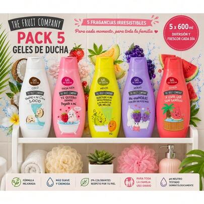 Tulipán Negro The Fruit Company Pack 5 Geles de Baño: Fresa, Coco, Melón, Moras y Sandía