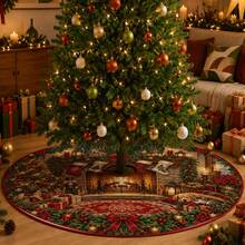 1pc Fireplace Pattern Christmas Tree Skirt, Elegant Color Holiday Decoration, 5 Sizes, Unisex Holiday Gift, Suitable For Home And Party Christmas Home Decor - Fireplace - View 2