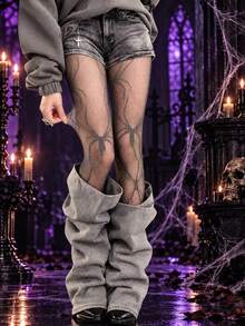 1pc Women's Lolita Spider Lace Patchwork Sheer Pantyhose, Personalized Fashion Thigh High Stockings - Multicolor - View 5