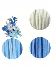100/300/321pcs Blue And White Pipe Cleaner Flower Set, Upgraded DIY Craft Kit, Suitable For Mother's Day, Graduation, Valentine's Day And Holiday Gifts, Wool Core Craft Set, Blue And White Pipe Cleaner Flower Set - A - View 8