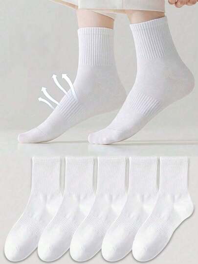 1/3/5/10/15/20/30 Pairs Women's Mid-Calf Cotton Socks, Black And White Solid Color Cute Women's Socks, Soft Cotton Socks For All Seasons, Random Color, Suitable For Sports, Daily Wear, Christmas Gift
