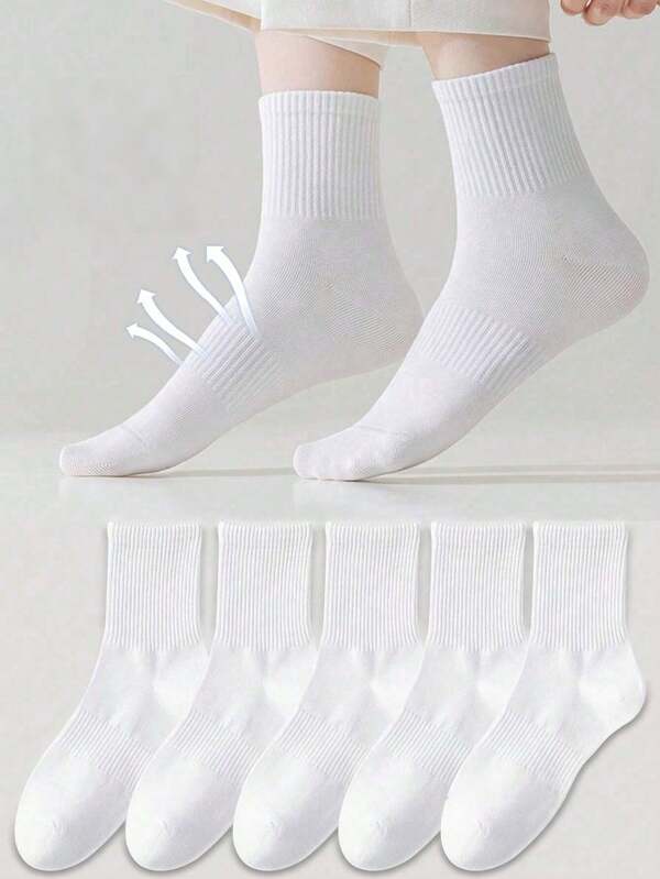 1/3/5/10/15/20/30 Pairs Women's Mid-Calf Cotton Socks, Black And White Solid Color Cute Women's Socks, Soft Cotton Socks For All Seasons, Random Color, Suitable For Sports, Daily Wear, Christmas Gift