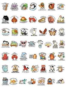50張卡通原創趣味動物語錄塗鴉創意可愛英文文字裝飾文具盒書架貼紙 - 彩色 - 查看 4