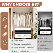 Clothing Rack, Balcony Drying Rack, Heavy Duty Round Metal Coat Rack, 45/59/74/88/103 Inch Modern Style Hanging Rod, Space-Saving Wall-Mounted Drying Rack, Suitable For Laundry Room, Closet, Matte Black - Heavy-duty Coat Rack - View 4