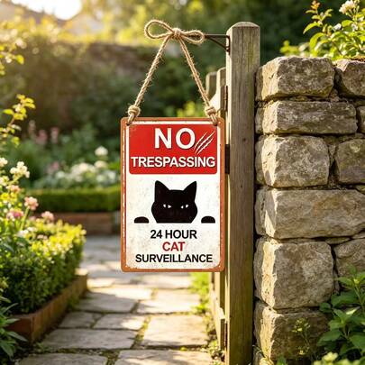 2D Wooden Black Cat Warning Sign Design, Wooden Plaque Outdoor Garden Decor Sign, Yard Fence Patio Wall Hanging, Gardening Enthusiast Gift