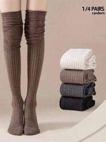 1/4 Pair Women's Over-The-Knee Socks - High Elasticity Thin Solid Color Polyester Tights, Suitable For All Seasons, Machine Washable, Perfect For Outdoor Casual Wear, Various Styles, High Elastic Fabric, Comfortable And Warm. - Multicolor - View 2