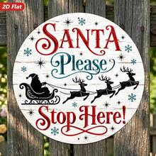 2D Flat, 1pc Round Metal Sign Wall Art, Flying Reindeer Silhouette, Snowflake And Star Pattern, Rustic Style Home Decor, Suitable For Living Room, Entryway, Indoor And Outdoor Weather-Resistant Decoration, Durable (Random Hole Position) - A - View 7