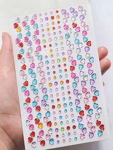 2pcs Y2K Acrylic Shiny Heart Stickers With Self-Adhesive Rhinestones, Suitable For Makeup And Clothing, Multi-Color Diamond Faceted Gems, Perfect For Festivals, Parties And Events - Multicolor - View 3