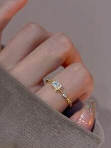Set 4 Cincin Terbuka Asimetris Emas Elegan Bertabur Berlian Imitasi Gaya Prancis, Cincin Desain Minimalis Mewah Serbaguna untuk Wanita, Cocok untuk Pemakaian Sehari-hari, Liburan, dan Perjalanan. - Set cincin 4 buah - View 5