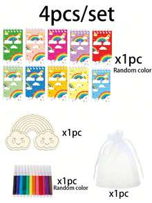 Juego de regalo de papelería con temática arcoíris DIY de 42 piezas/set, que incluye 6 cuadernos con espiral, 6 pizarras de dibujo arcoíris DIY, 24 marcadores de colores y 6 bolsas de regalo (con cordones para las pizarras de dibujo). Perfecto para estudiantes o como recuerdos de fiesta. - Multicolor - Ver 14