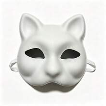 2件裝白色貓臉空白面具，手繪白色貓面具－空白可上色格紋設計，適合創意創作，完美適用於 Cosplay 與角色扮演 - 查看 7