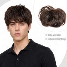 1pc Fashion Men's Dark Brown Fluffy Wig With Bangs, Increased Hair Volume - Heat Resistant, Breathable, Natural Looking Synthetic Hair, Suitable For Casual Wear And Daily Use - Easy To Style - Brown - View 7