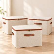 1pc Beige Linen Fabric Zipper Storage Box With Lid - Foldable, Washable, Suitable For Wardrobe Storage Box, Clothes, Underwear, Socks, Lingerie, Suitable For School Supplies, School Accessories Household Use - Multicolor - View 20