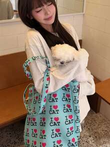 Korean Niche Design Ins Style Cartoon Cute Letter Heart Canvas Tote Bag, Large Capacity Commuter Shoulder Bag, Minimalist Shopping Bag, Versatile Tote Bag For Women - Turquoise - View 2