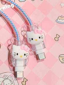 SANRIO 4-Piece Set Of Pink Cute Cat Glitter Pink Fashionable Charger Protective Case, Data Cable Protective Case Set Suitable For Phone 20w Charging Head, Suitable For 13/14/15 Charger Case Set - Multicolor - View 5