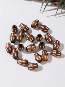 20pcs Vintage Wooden Beads DIY Accessories, Bohemian Geometric Pattern Beads, Suitable For Bracelet, Hair Accessories, Handcrafting - Wooden Beads - View 2