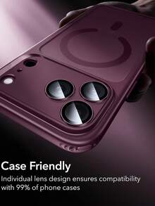 3片裝 [2026新款] 9H鋼化玻璃相機鏡頭保護貼，相容 iPhone 18 Pro Max/18 Pro，酒紅色，亮面金屬環，高清晰透明，防刮防指紋，防碎無氣泡，易安裝，相容手機殼，零售包裝，適合作為朋友與家人的生日禮物 - 酒紅色 - 查看 3