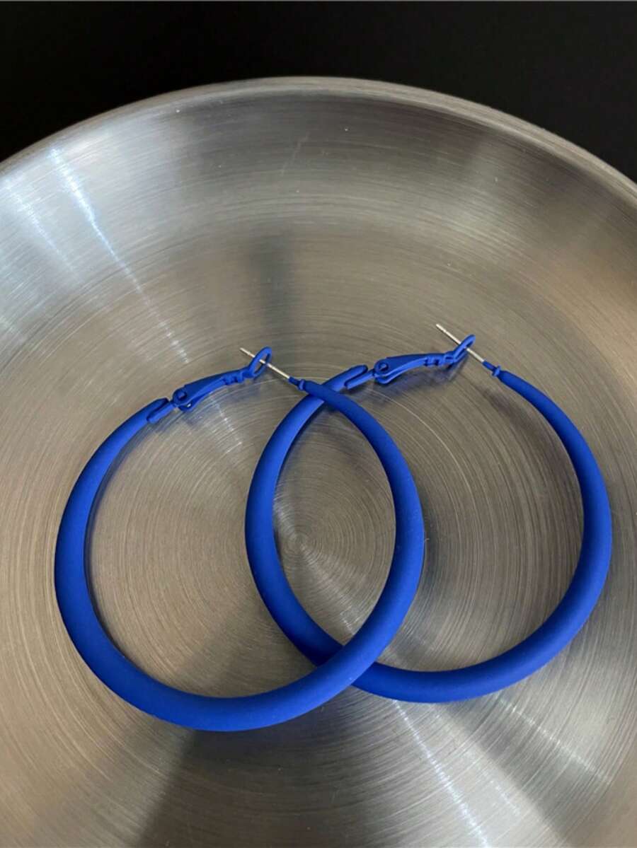 1 Pair Minimalist Personalized Fashion Round Hoop Earrings For Women, Suitable For Daily Wear And Commuting - Royal Blue - View 1