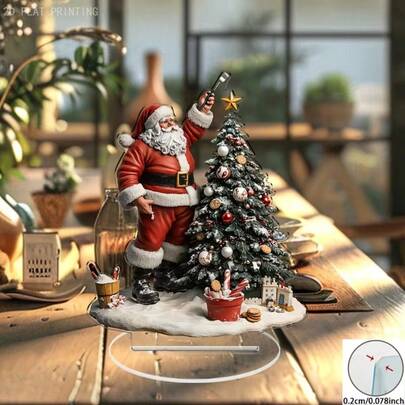 2D Acrylic Santa Claus Christmas Tree Desktop Decor, Christmas Holiday Tabletop Centerpiece Ornament, Santa Claus With Christmas Tree Desktop Decoration Gift