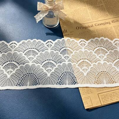 French Silky Floral Lace Trim, Exquisite Hollow Pattern, Wavy Lace - 3.5 Inches Wide, Suitable For Weddings, Dresses, Sofa Covers, Curtains, Collars, Cuffs, Home Textiles And Craft Decoration, Lace Ribbon
