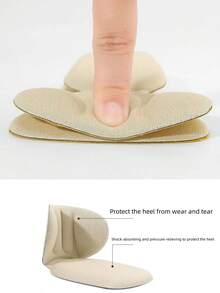 QKC 4pcs Anti-Slip Heel Pads T-Shaped Anti-Friction Heel Cushions, Suitable For High Heels And Daily Shoes - Beige - View 3
