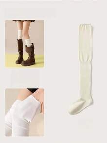 1 Pair Women's All-Season Over-The-Knee Socks, High Tube Socks, Non-Slip Comfortable Fit Thigh-High Socks, Thickened Warm Ribbed Long Socks, Soft Elastic Breathable Winter Long Socks, Comfortable Boot Socks - Multicolor - View 12