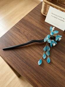 1pc Blue Glass Flower Tassel Hair Stick, Women's Elegant Updo Hair Accessory, Suitable For Daily Wear, Party, Back Of Head Styling, Gift - Multicolor - View 5