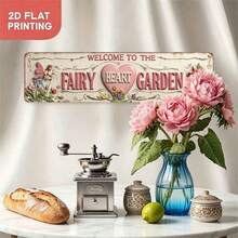 2D Flat Vintage Sign "Welcome To Fairy Heart Garden" Rustic Wall Decor, Suitable For Home Farmhouse Cafe Garage Patio Bedroom Porch And Garden, Durable And Easy To Install, Multi-Purpose English Yard (Random Style) - A - View 5