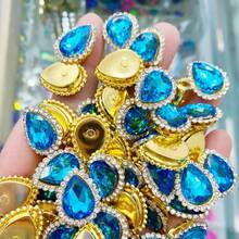 10/50/100/200pcs Shiny Teardrop Rhinestone Buttons, Multi-Color Crystal Gemstone Decor With Gold Frame, Flat Back Sew-On Rhinestones, Suitable For DIY Clothing, Halloween Decor, Jewelry Making, Hair Accessories, Wedding Dress, Christmas Home Decor - A - View 24