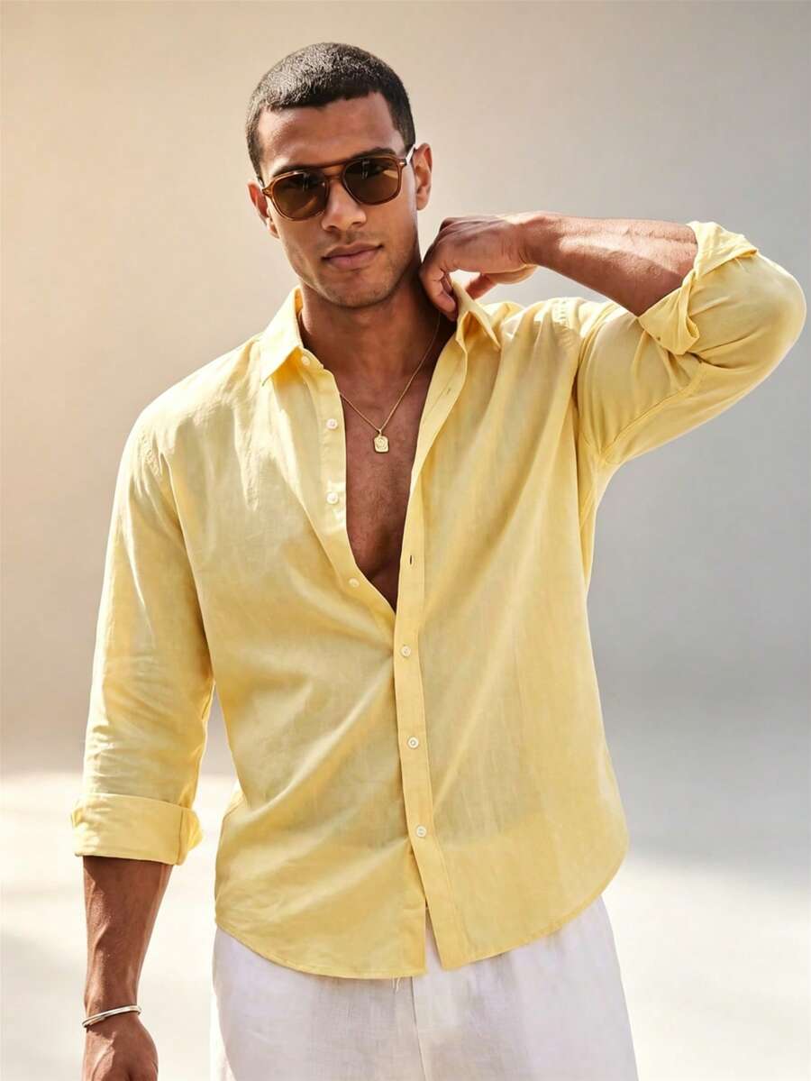 Men Swim Cover-Ups - Yellow - View 1
