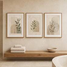 1pc/3pcs Sage Green Botanical Wall Art, Neutral Japandi Arch Prints, Minimal Abstract Botanical Wall Art Poster, Scandinavian Line Geometry Art Prints, Sage Green Modern Neutral Wall Decor, Framed/Frameless - Abstract - View 2