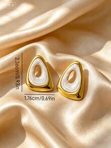 Asymmetrical Hollow Triangle Enamel Stud Earrings, Stainless Steel Textured Geometric Exaggerated Women's Ear Jewelry, Hypoallergenic Fade-Resistant, Fashionable Versatile, Suitable For Various Occasions - Multicolor - View 8