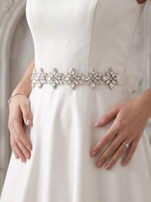 1pc Rhinestone Decor Dress Belt, Sparkly Crystal Ribbon Waist Sash For Women Evening Gown Wedding Party - Multicolor - View 5