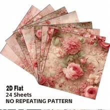 24 Sheets 6*6 Inch Soft Pink Rose Embossed Scrapbooking Paper, French Vintage Rococo Style Decorative Paper For Collage, Origami And Handmade Projects, DIY Paper, Scrapbook, Bullet Journal, Greeting Cards, Gift Wrapping - Square - View 5
