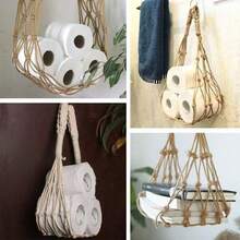 1pc Handmade Woven Toilet Paper Roll Storage Holder, Bathroom Tissue Paper Net Bag - Multicolor - View 3