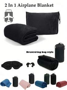 Premium Soft Travel Blanket & Pillow Set, Airplane Blanket, All-Function Travel Blanket, Resting Blanket, Premium Textured Travel Neck Pillow, With Boarding Luggage Strap And Backpack Clip, Suitable For Car, Airplane, Airport, Camping And Other Travel Essentials - One Size Fits All - View 3
