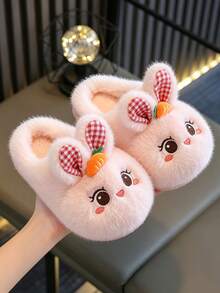 1 Pair Rabbit Girls Slippers Winter Indoor Home Baby Thermal Lined Warm Cute Cartoon Children Slippers Autumn/Winter - Pink - View 3