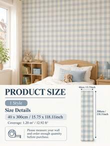SUPSTICKER Soft Blue & Cream Self-Adhesive Wallpaper, 3 Patterns: Stripes, Plaid & Polka Dots, Suitable For Bedroom, Living Room & Study - 1PC - View 13