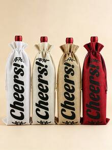 8Pcs Cheers Linen Burlap Wine Bottle Gift Bag Drawstring Wine Cover Sack Reusable Wine Bag For Wedding Holiday Christmas Housewarming Birthday Party Wine Lover Present Decor - Multicolor - View 6