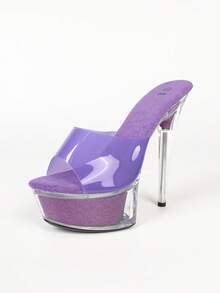 European & American Sexy Fashion Nightclub Car Model Platform Transparent Crystal Chunky Heel Sandals - Purple - View 2