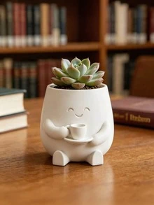 Cute Cat Smiling Face Planter - 3D Printed Mini Flower Pot, Plastic Indoor Plant Pot With Drainage Hole, Asymmetrical Shape Suitable For Home Office Desk Decor, Smiling Flower Pot Gift For Cactus And Small Plants - Promotional Item - View 10