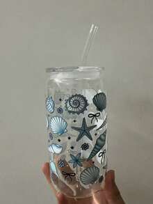 Ocean Shell Iced Matcha Coffee Glass Straw Cup, Can-Shaped Cola Straw Cup, Matcha Straw Cup With Lid - Multicolor - View 13