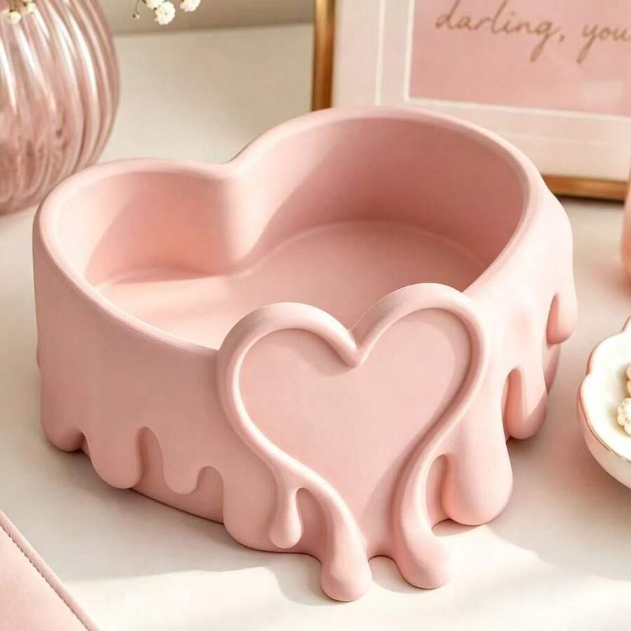 Romantic Heart-Shaped Jewelry Tray, Creative Cute Storage Dish, Girly Desktop Decor, Girly Jewelry Organizer Tray, Tray - Multicolor - View 1