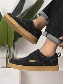 Men's Low-Top Lace-Up Loafers, All-Season Outdoor Walking Casual Shoes - Black - View 5