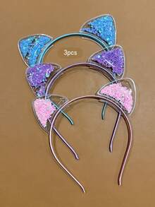 3pcs Colorful Cat Ear Hair Hoop Minimalist Style Hair Accessories Suitable For Daily Wear - Multicolor - View 7