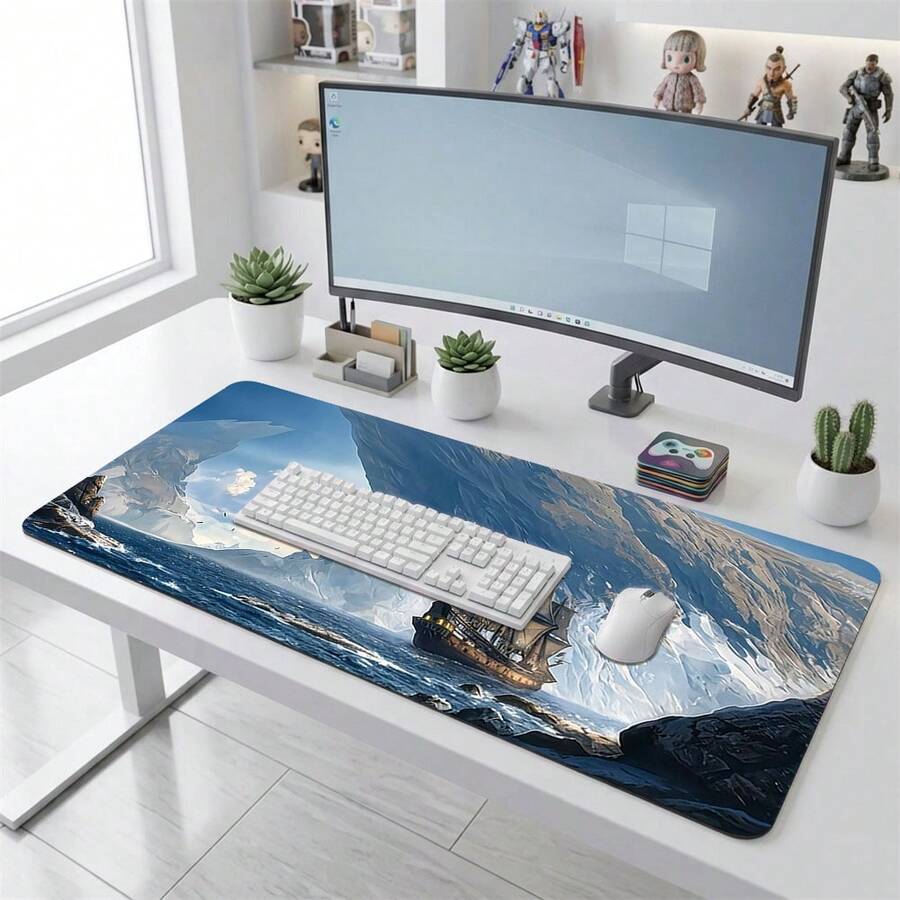 Ocean Wave Sailing Ship Gaming Mouse Pad, Non-Slip Rubber Desk Mat, Smooth Surface Suitable For Computer Laptop Office Home, Ocean Abstract Decor, Back To School Supplies - A - View 1